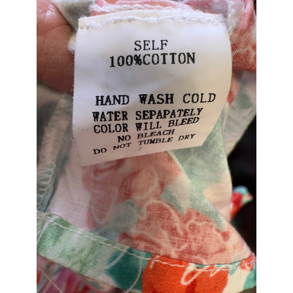 Floral‎ Puff Sleeve Cotton Mini Dress Pink Red Green L Praire Romantic Cottage - Picture 8 of 9